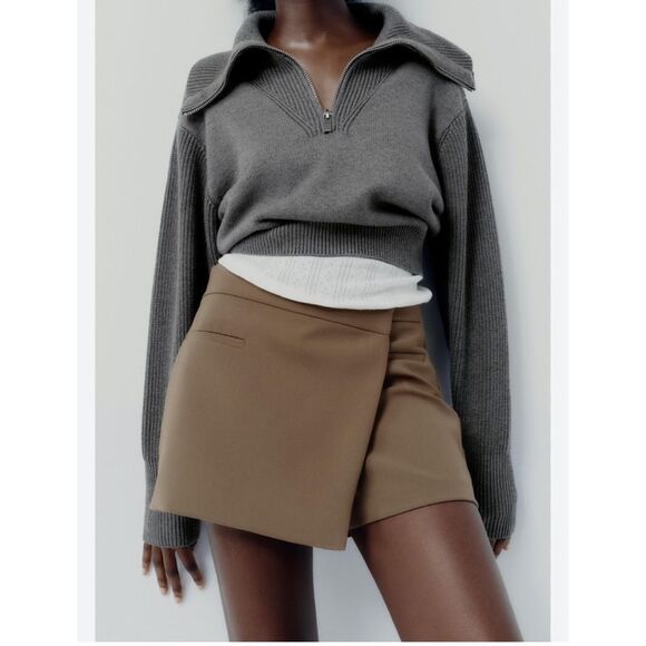 Zara Pants - Zara Asymmetric Taupe Brown Skort NEW Size Medium Blogger Favorite